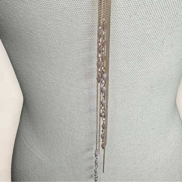 NEW Whimsical Mauve Mixed Stones & Chain Knotted Tassel Necklace - Picture 6 of 8